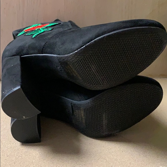 BLACK FAUX SUEDE FLORAL BOOTIE BOOTS - Picture 6 of 8